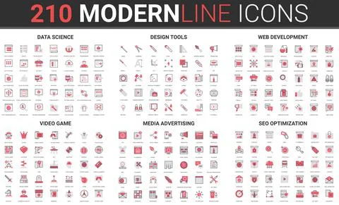 Website design tools, web development, video game, data science seo optimization Ilustración de archivo