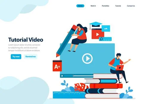 Website design of video tutorials and webinar digital courses. learning and t Stock Illustration