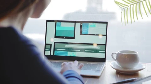 Website designer creating templates for different devices 스톡 동영상 107425265