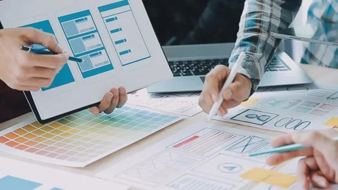 Website designer Creative planning application development draft sketch dra.. Stock Footage 241087213