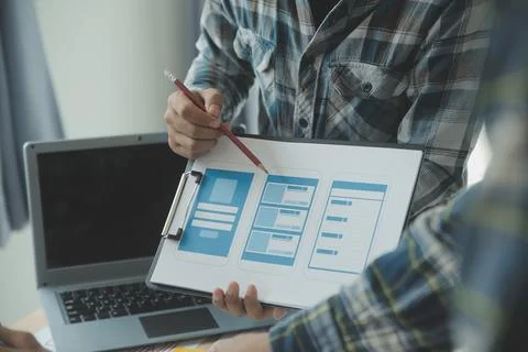 Website designer Creative planning application development draft sketch dra.. Foto stock