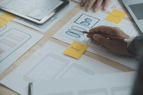 Website designer Creative planning application development draft sketch dra.. Stock Photos