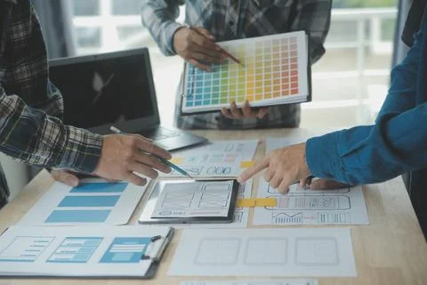 Website designer Creative planning application development draft sketch dra.. Foto stock