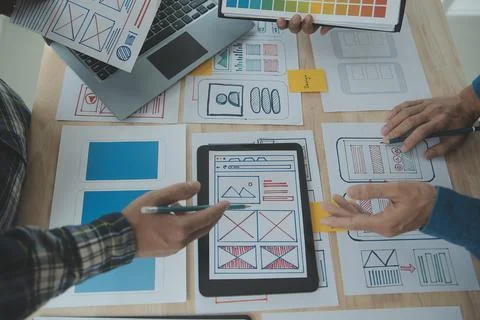 Website designer Creative planning application development draft sketch dra.. Stock Photos