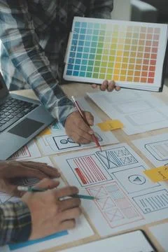 Website designer Creative planning application development draft sketch dra.. Stock Photos