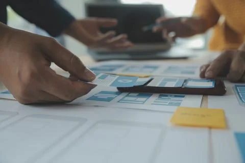 Website designer Creative planning application development draft sketch dra.. Foto stock