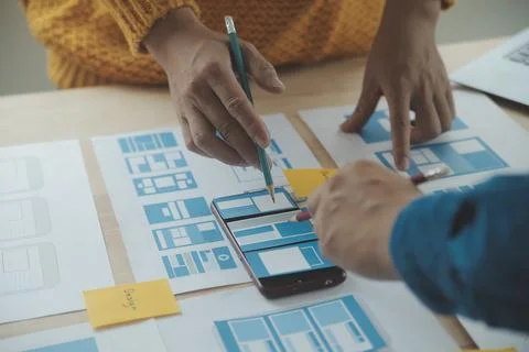 Website designer Creative planning application development draft sketch dra.. Foto stock