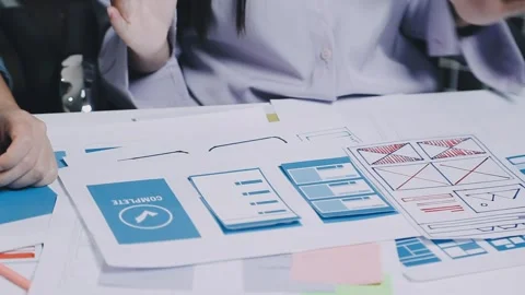 Website designer, Creative planning phone app development template layout f.. Stock Footage 304846870
