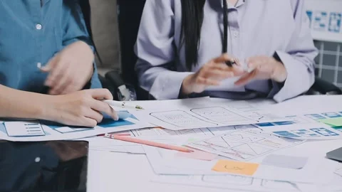 Website designer, Creative planning phone app development template layout f.. Stock Footage 304846875