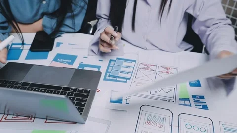 Website designer, Creative planning phone app development template layout f.. Stock Footage 304846876