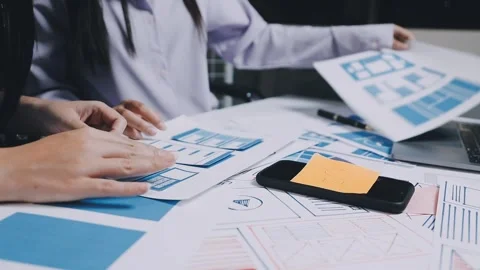 Website designer, Creative planning phone app development template layout f.. Stock Footage 304846881