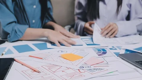 Website designer, Creative planning phone app development template layout f.. Stock Footage 304846884
