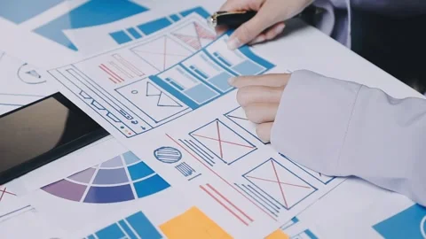 Website designer, Creative planning phone app development template layout f.. Stock Footage 304846886
