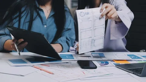 Website designer, Creative planning phone app development template layout f.. Stock Footage 304846888