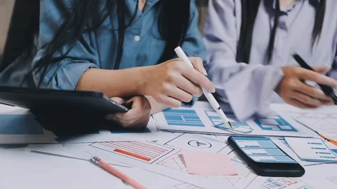 Website designer, Creative planning phone app development template layout f.. Stock Footage 304846890