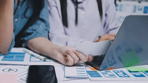 Website designer, Creative planning phone app development template layout f.. Stock Footage 304846893