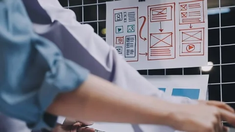 Website designer, Creative planning phone app development template layout f.. Stock Footage 304846896
