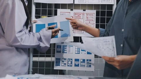 Website designer, Creative planning phone app development template layout f.. Stock Footage 304846897