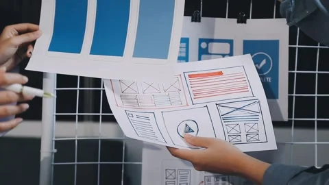 Website designer, Creative planning phone app development template layout f.. Stock Footage 304846905