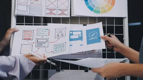 Website designer, Creative planning phone app development template layout f.. Stock Footage 304846906