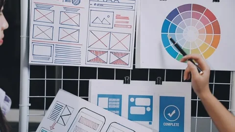 Website designer, Creative planning phone app development template layout f.. Stock Footage 304846908
