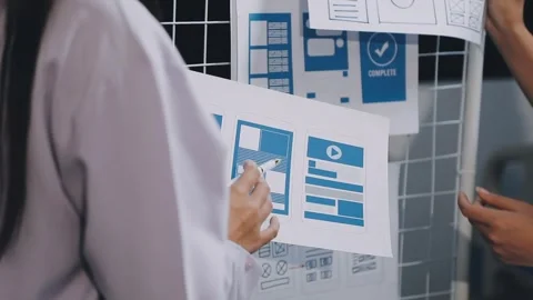 Website designer, Creative planning phone app development template layout f.. Stock Footage 304846909