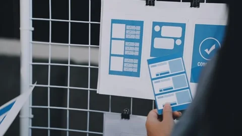 Website designer, Creative planning phone app development template layout f.. Stock Footage 304846911