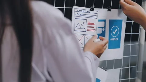 Website designer, Creative planning phone app development template layout f.. Stock Footage 304846914