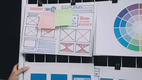 Website designer, Creative planning phone app development template layout f.. Stock Footage 304846916