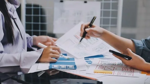 Website designer, Creative planning phone app development template layout f.. Stock Footage 304846918