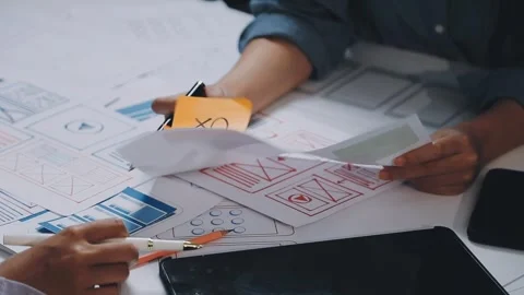Website designer, Creative planning phone app development template layout f.. Stock Footage 304846924