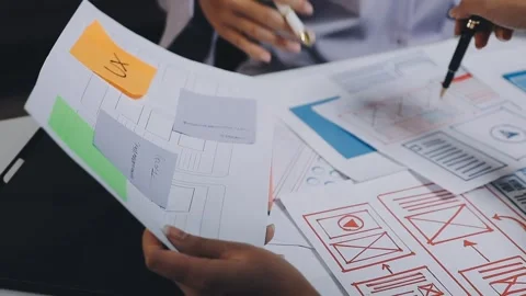 Website designer, Creative planning phone app development template layout f.. Stock Footage 304846925