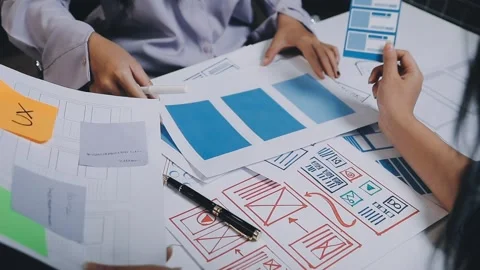 Website designer, Creative planning phone app development template layout f.. Stock Footage 304846927