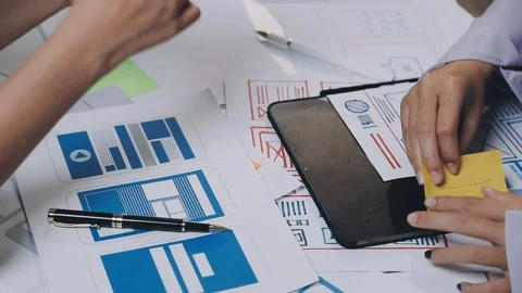 Website designer, Creative planning phone app development template layout f.. Stock Footage 304846930