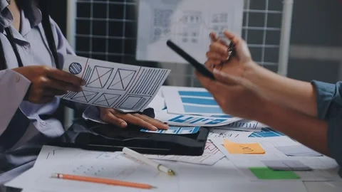 Website designer, Creative planning phone app development template layout f.. Stock Footage 304846931