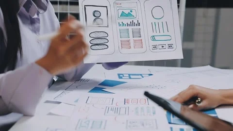 Website designer, Creative planning phone app development template layout f.. Stock Footage 304846942