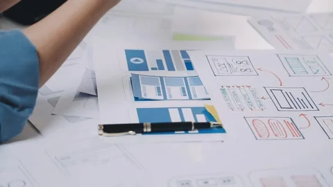 Website designer, Creative planning phone app development template layout f.. Stock Footage 304846943