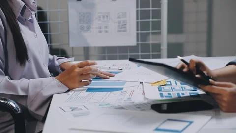Website designer, Creative planning phone app development template layout f.. Stock Footage 304846944