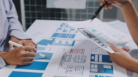 Website designer, Creative planning phone app development template layout f.. Stock Footage 304846947