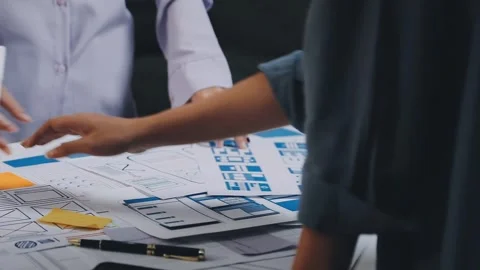 Website designer, Creative planning phone app development template layout f.. Stock Footage 304846951