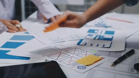 Website designer, Creative planning phone app development template layout f.. Stock Footage 304846952