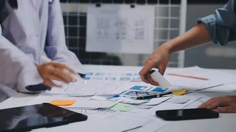 Website designer, Creative planning phone app development template layout f.. Stock Footage 304846953