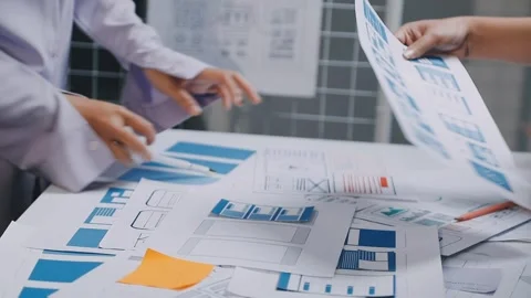 Website designer, Creative planning phone app development template layout f.. Stock Footage 304846954