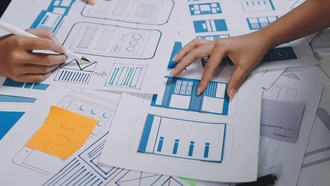 Website designer, Creative planning phone app development template layout f.. Stock Footage 304846956