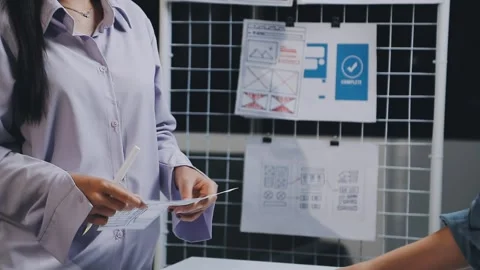 Website designer, Creative planning phone app development template layout f.. Stock Footage 304846957
