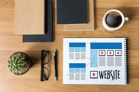 Website designer working layout sketch drawing Software Media WWW and Graphic Foto stock