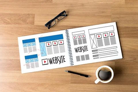 Website designer working layout sketch drawing Software Media WWW and Graphic Stock Photos