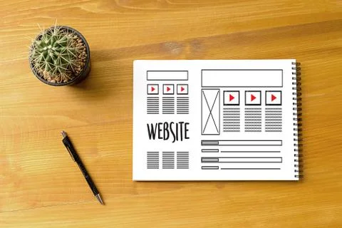 Website designer working layout sketch drawing Software Media WWW and Graphic Foto stock