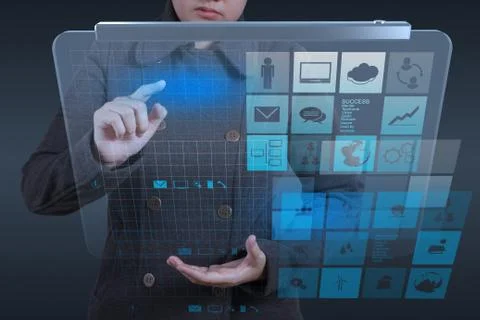 Website designer working with the new computer interface Stock Illustration