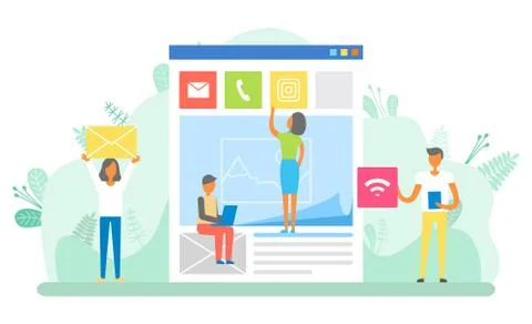 Website Developers, Social Media Posting Workers Stock Illustration